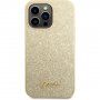 Guess Glitter Flakes Metal Logo bleščeč etui za iPhone 14 Pro Max - zlati