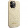 Guess Glitter Flakes Metal Logo bleščeč etui za iPhone 14 Pro Max - zlati