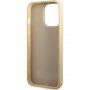 Guess Glitter Flakes Metal Logo bleščeč etui za iPhone 14 Pro Max - zlati