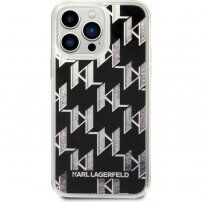 Karl Lagerfeld Monogram Liquid Glitter etui za iPhone 14 Pro Max - črna