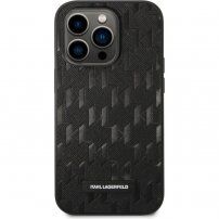 Karl Lagerfeld Saffiano Monogram etui za iPhone 14 Pro Max - črna