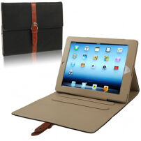 Luksuzna usnjena torbica iz PU z zaponko Apple iPad 4/3/2 - črna