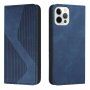 Usnjen flip ovitek z vzorcem za iPhone 13 Pro Max - temno modra
