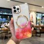 Prozoren etui z vzorcem vodenih barv in MagSafe za iPhone 13 Pro - rdeče