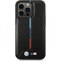 BMW M Tricolor Stripe etui za iPhone 14 Pro Max - črna