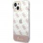Guess Peony Glitter Script Logo etui za iPhone 14 - roza