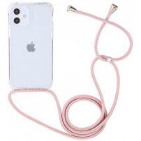 Prozoren ovitek z vrvico za iPhone 12 / 12 Pro - roza-zlato