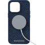 NJORD etui iz losove kože z MagSafe za iPhone 14 Pro Max - temno modra