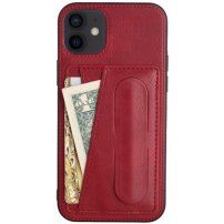 Usnjen etui z žepkom za karte in stojalom za iPhone 11 - rdeče