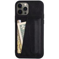 Usnjen etui z žepkom za karte in stojalom za iPhone 11 Pro - črna