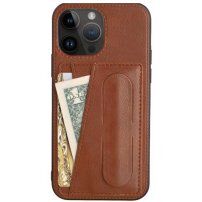 Usnjen etui z žepkom za karte in stojalom za iPhone 13 Pro - rjava