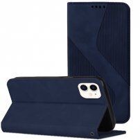 Usnjen flip ovitek z vzorcem za iPhone 12 / 12 Pro - temno modra