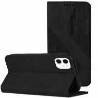 Usnjen flip ovitek z vzorcem za iPhone 12 / 12 Pro - črna