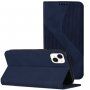Usnjen flip ovitek z vzorcem za iPhone 13 - temno modra
