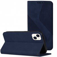 Usnjen flip ovitek z vzorcem za iPhone 13 - temno modra