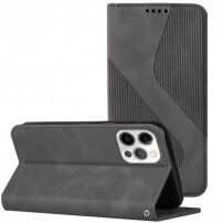 Usnjen flip ovitek z vzorcem za iPhone 13 Pro - siva