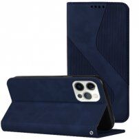 Usnjen flip ovitek z vzorcem za iPhone 14 Pro - temno modra