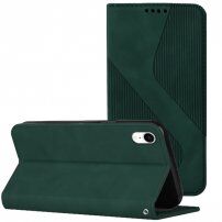 Usnjen flip ovitek z vzorcem za iPhone XR - temno zelena