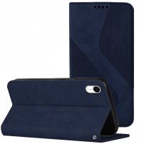 Usnjen flip ovitek z vzorcem za iPhone XR - temno modra
