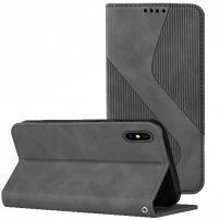 Usnjen flip ovitek z vzorcem za iPhone X / XS - siva