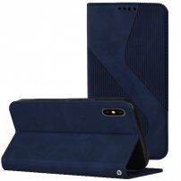 Usnjen flip ovitek z vzorcem za iPhone X / XS - temno modra
