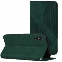 Usnjen flip ovitek z vzorcem za iPhone XS Max - temno zelena