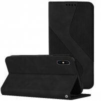 Usnjen flip ovitek z vzorcem za iPhone XS Max - črna
