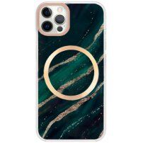 Marmorni etui z MagSafe za iPhone 11 Pro Max - črno-zelena
