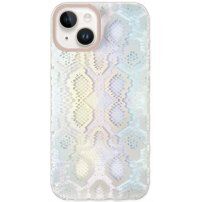 Etui z vzorom kačje kože za iPhone 13 - pastelno vijoličen