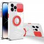 Prozoren etui z držalom za prst in poklopcem fotoaparata za iPhone 14 Pro - rdeče