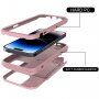 Odporen ovitek z režo za kartice in ogledalom za iPhone 14 Pro Max - roza
