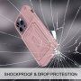 Odporen ovitek z režo za kartice in ogledalom za iPhone 14 Pro Max - roza