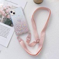Prozoren ovitek z bleščicami in nastavljivim paščkom za iPhone 14 - roza