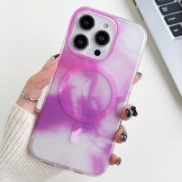 Prosojni ovitek z vzorcem vodnih barv in zaščito MagSafe za iPhone 14 Pro Max - vijolična