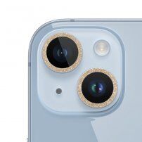 Kaljeno steklo z bleščečimi okvirji za zaščito leč fotoaparata za iPhone 14 / 14 Plus - zlato