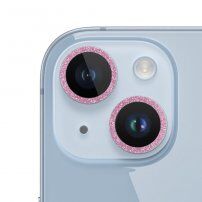Kaljeno steklo z bleščečimi okvirji za zaščito leč fotoaparata za iPhone 14 / 14 Plus - roza