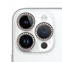 Kaljeno steklo s kamenčki za zaščito leč zadnjega fotoaparata za iPhone 14 Pro / 14 Pro Max - temno siva