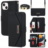 Flip etui s paščkom v obliki pisma za iPhone 14 Plus - črna