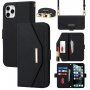 Flip etui s paščkom v obliki pisma za iPhone 11 Pro Max - črna