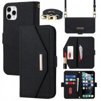 Flip etui s paščkom v obliki pisma za iPhone 11 Pro Max - črna