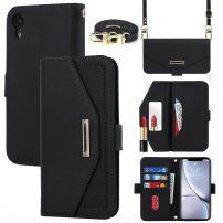 Flip etui s paščkom v obliki pisma za iPhone XR - črna