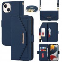 Flip etui s paščkom v obliki pisma za iPhone 14 - modro