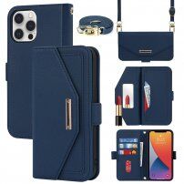 Flip etui s paščkom v obliki pisma za iPhone 12 Pro Max - modro