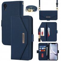Flip etui s paščkom v obliki pisma za iPhone XR - modro