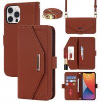 Flip etui s paščkom v obliki pisma za iPhone 12 Pro Max - rjava