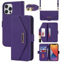 Flip etui s paščkom v obliki pisma za iPhone 12 Pro Max - vijolična