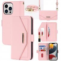 Flip etui s paščkom v obliki pisma za iPhone 14 Pro - roza