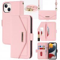 Flip etui s paščkom v obliki pisma za iPhone 13 mini - roza
