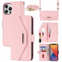 Flip etui s paščkom v obliki pisma za iPhone 12 Pro Max - roza