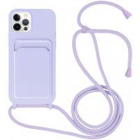 Silikonski ovitek z zanko in žepkom za kartice za iPhone 11 Pro - vijolična